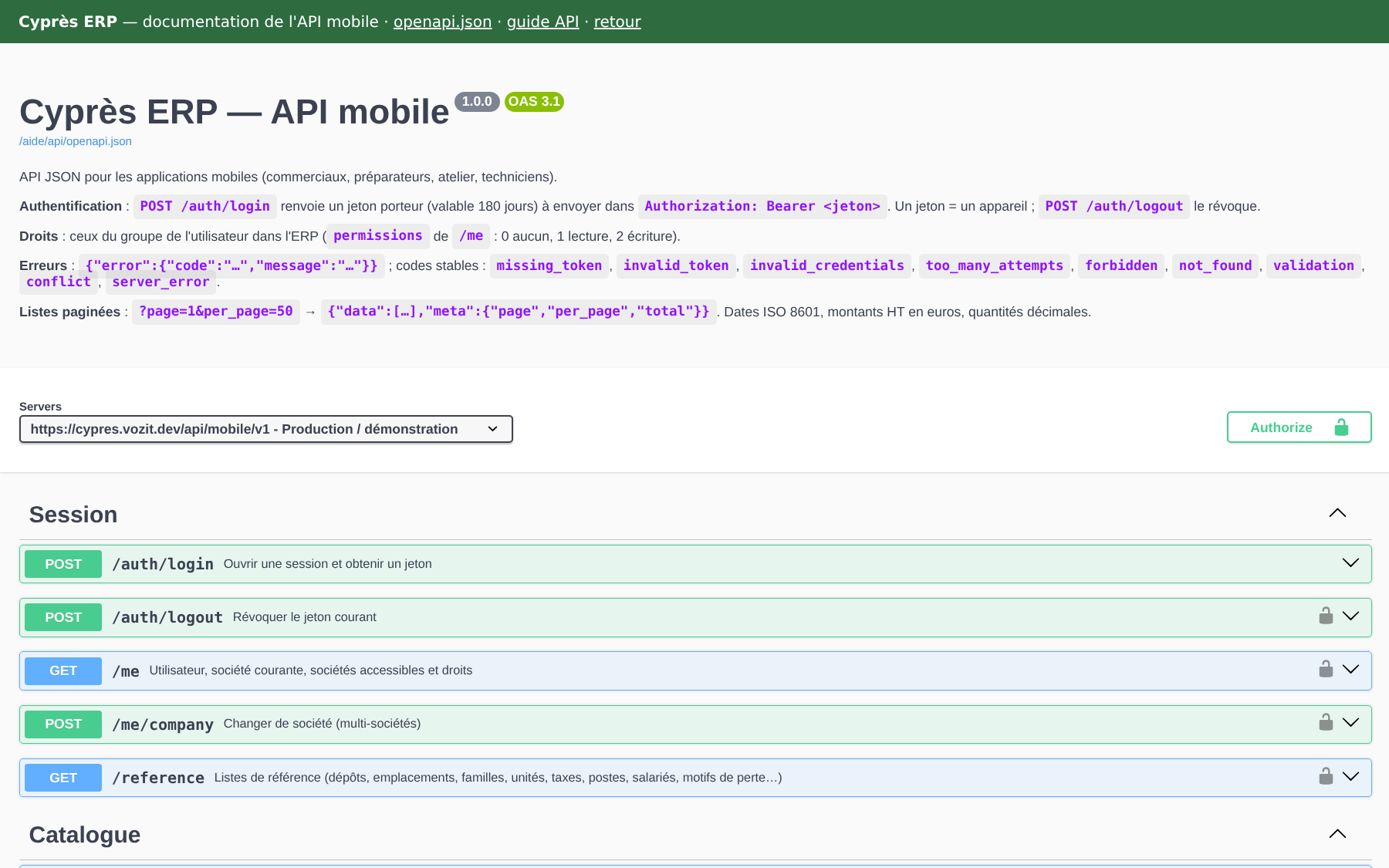 Documentation interactive de l'API mobile